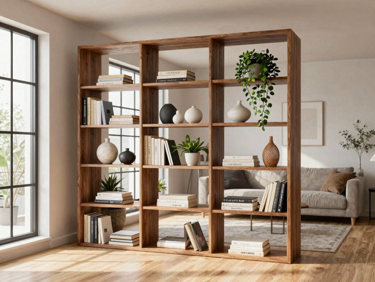 open bookcase divides studio