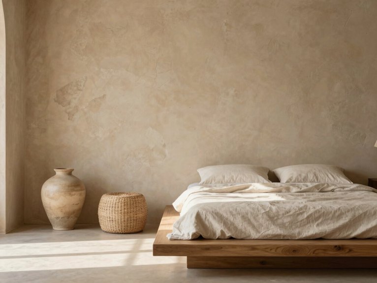 13 Modern Wabi-Sabi Bedroom Ideas for a Calm and Natural Space 8 organic textured plaster walls