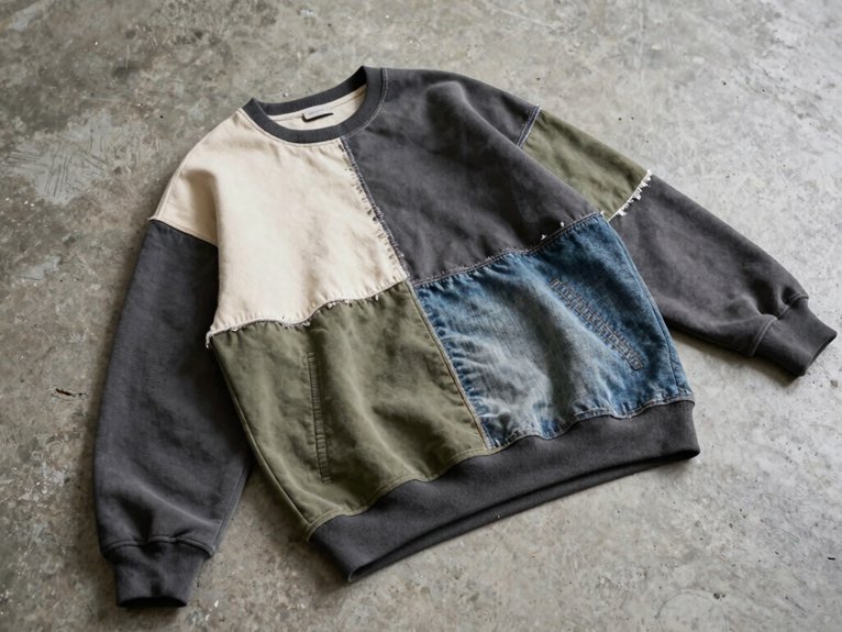 oversized neutral patchwork hoodie