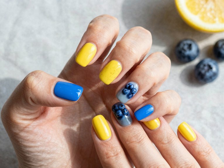 Yellow Blueberry Nails That Feel Fun and Unexpected 6 pastel blueberry lemonade nails
