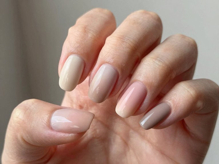 Neutral Spring Nails That Always Look Effortless 8 pastel skittle nails soft nude base