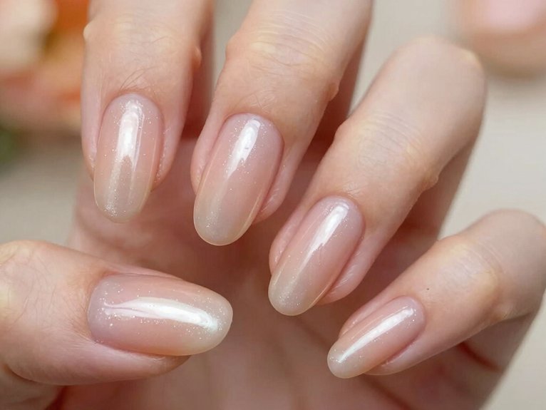 Neutral Spring Nails That Always Look Effortless 9 peach glazed chrome short nails