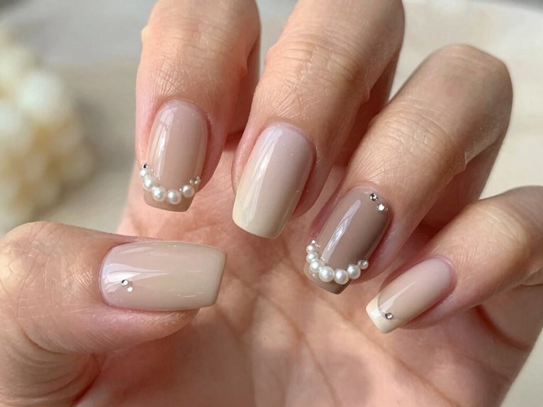 Neutral Spring Nails That Always Look Effortlessly Elegant 8 pearl gems charm accent nails