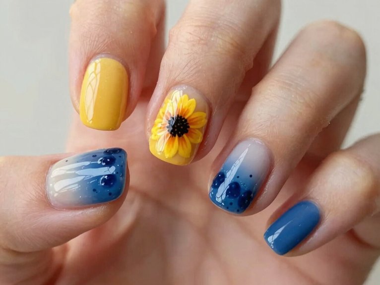 Yellow Blueberry Nails That Feel Playful and Unique 16 playful mismatched blueberry nail art