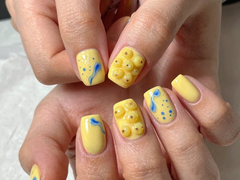 Yellow Blueberry Nails That Feel Playful and Unique 1 playful yellow blueberry manicure