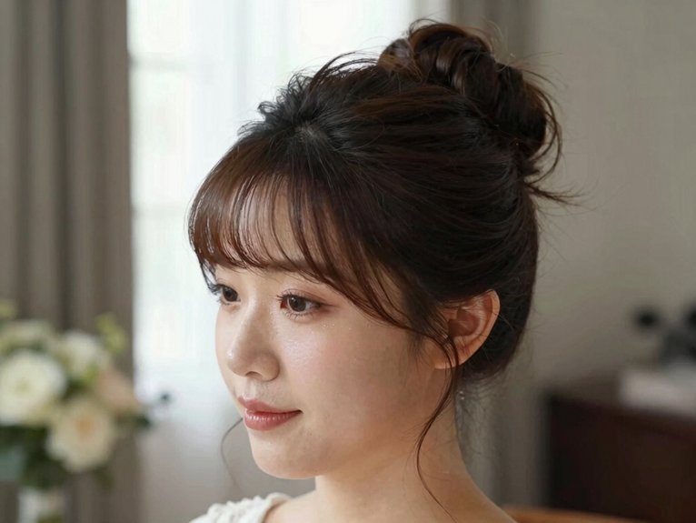 Wedding Guest Hairstyles That Look Elegant and Effortless 20 polished top knot with face framing strands