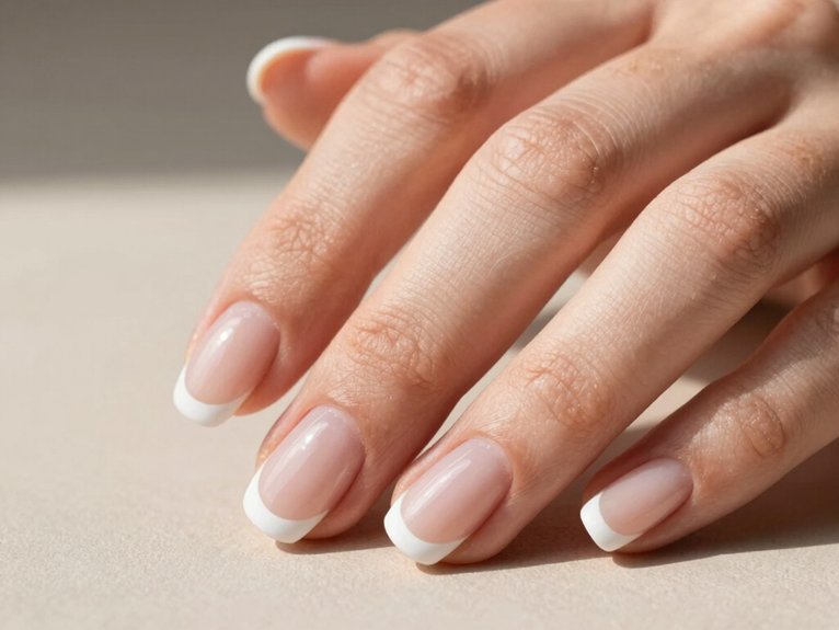 White French Tip Nails That Feel Clean and Timeless 5 press guide firmly for crisp lines
