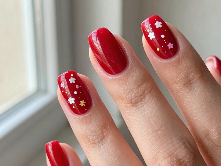 Red Spring Nails That Feel Fresh Not Heavy 10 red confetti floral accent nails