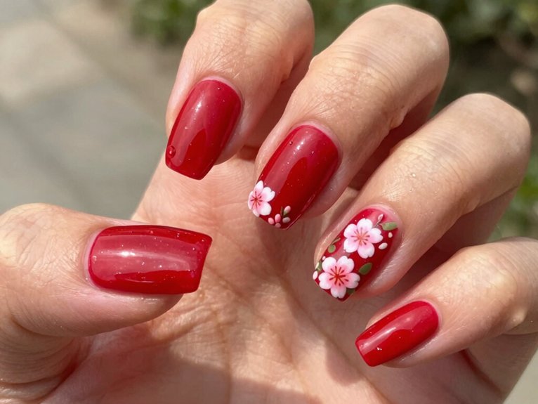 Spring Nails in Red That Look Bold Yet Seasonal 7 red florals on spring nails