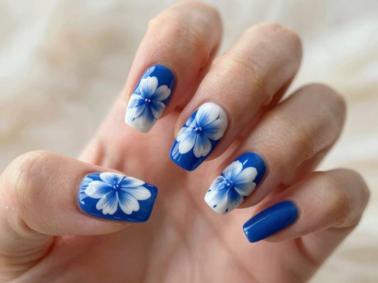 Blue and White Floral Nails That Feel Fresh and Elegant 4 royal blue floral statement nails