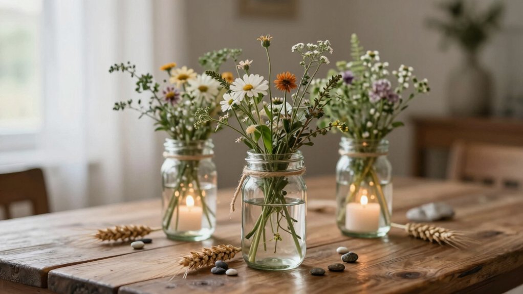 rustic elegant mason centerpieces