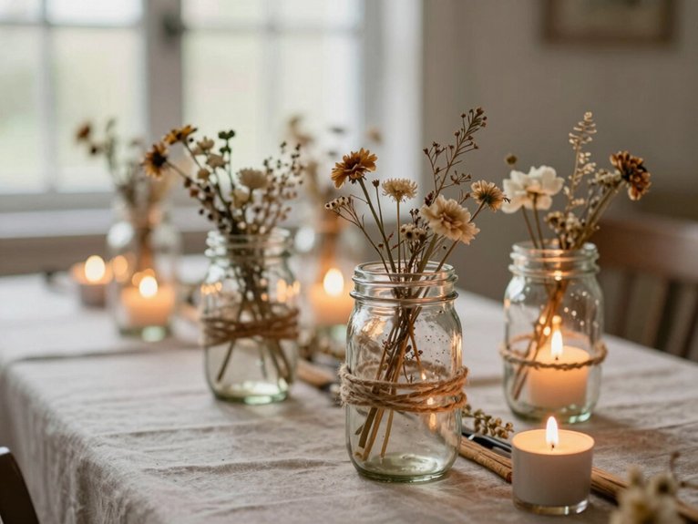 Mason Jar Centerpieces That Look Rustic and Elegant 9 rustic mason jar candle glow