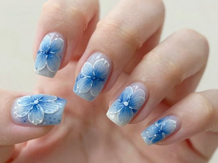 Blue and White Floral Nails That Feel Fresh and Elegant 12 sculpted navy blue flower nails