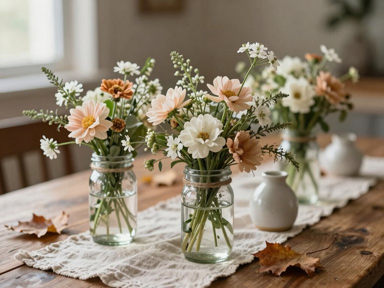 Mason Jar Centerpieces That Look Rustic and Elegant 5 seasonal flowers in mason jars