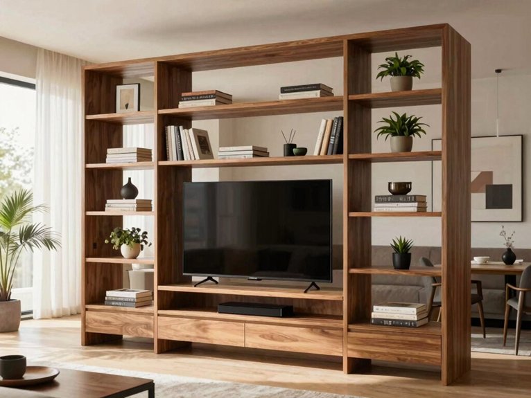 shallow open shelving tv divider