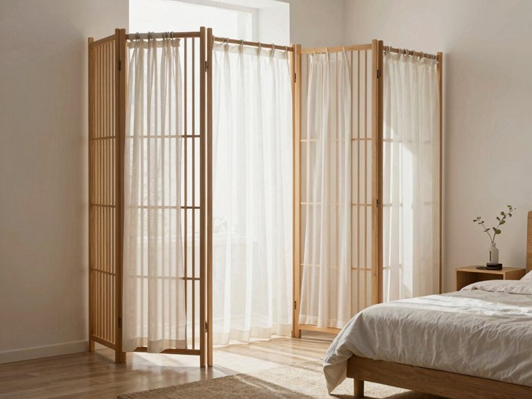 10 Cheap DIY Room Divider Ideas for Bedrooms 8 sheer and slatted layering
