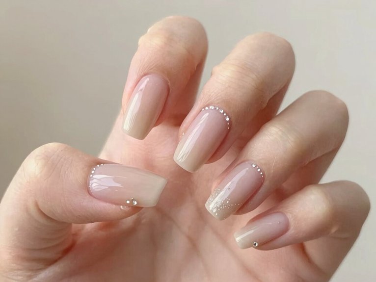 Neutral Spring Nails That Always Look Effortless 16 sheer nude gem accents