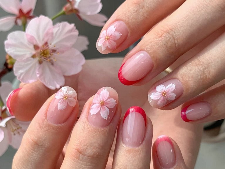 Red Spring Nails That Feel Fresh Not Heavy 7 sheer pink cherry blossom nails