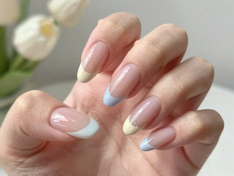 April Nails Ideas That Feel Fresh and Trendy 3 short almond pastel chrome nails