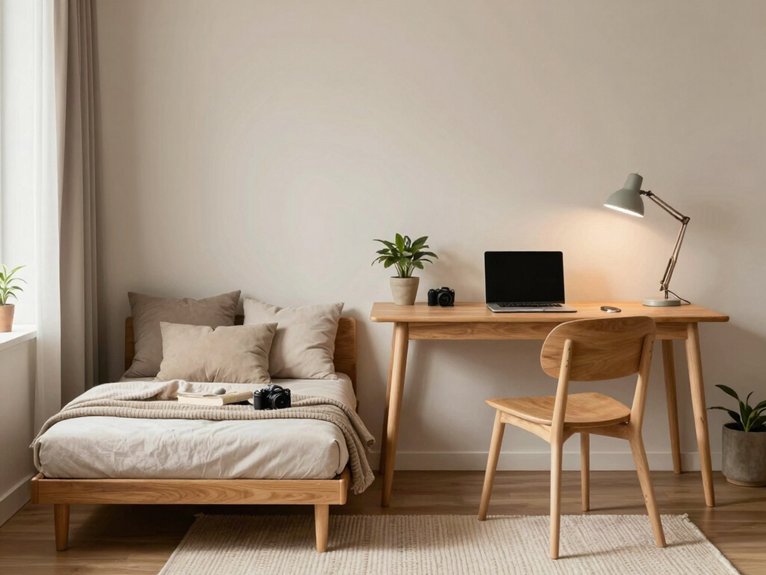 slim sofa bed opposite desk