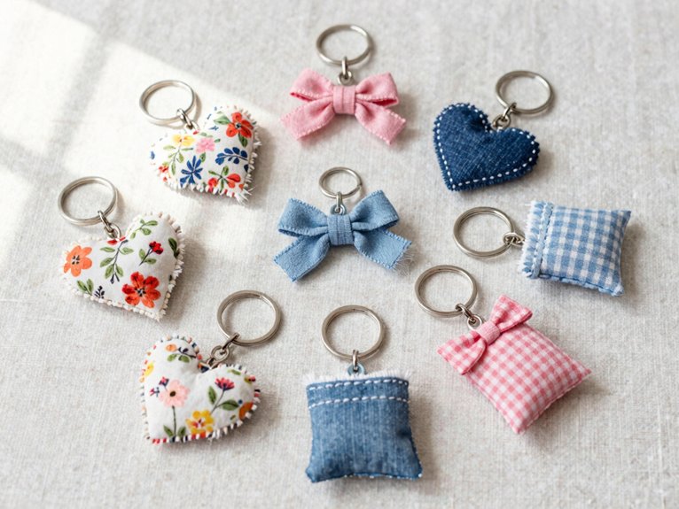 small fabric scrap keychains