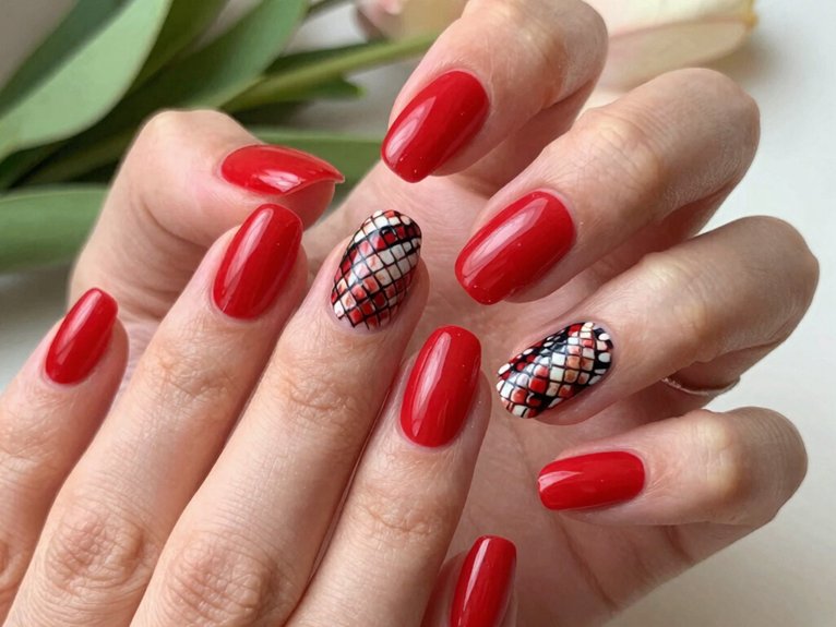 Fresh Ways to Style Red Nails for Spring 14 snake print red nail