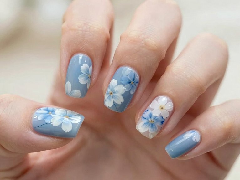 Blue and White Floral Nails That Feel Fresh and Elegant 3 soft blue white floral nails