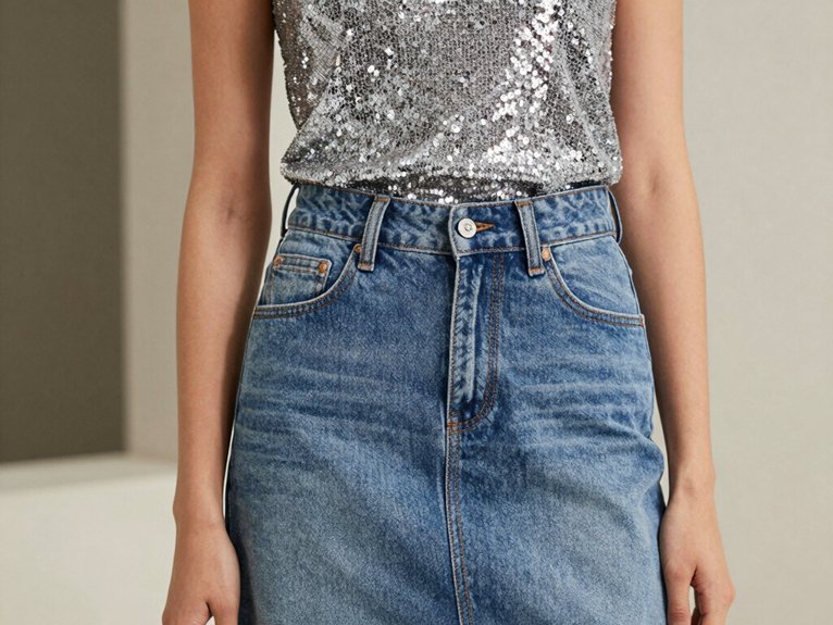 Denim and Diamonds Party Outfit Ideas That Shine 2 sparkly sequin top denim