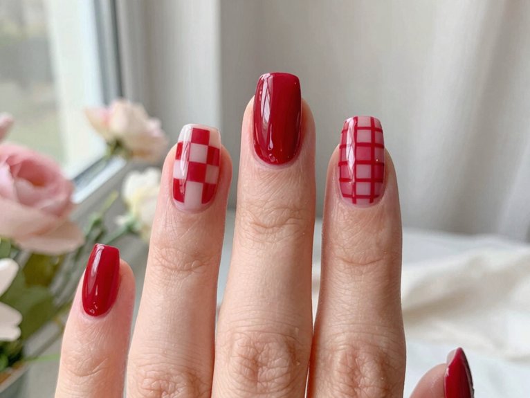 Fresh Ways to Style Red Nails for Spring 15 spring checkerboard red nails
