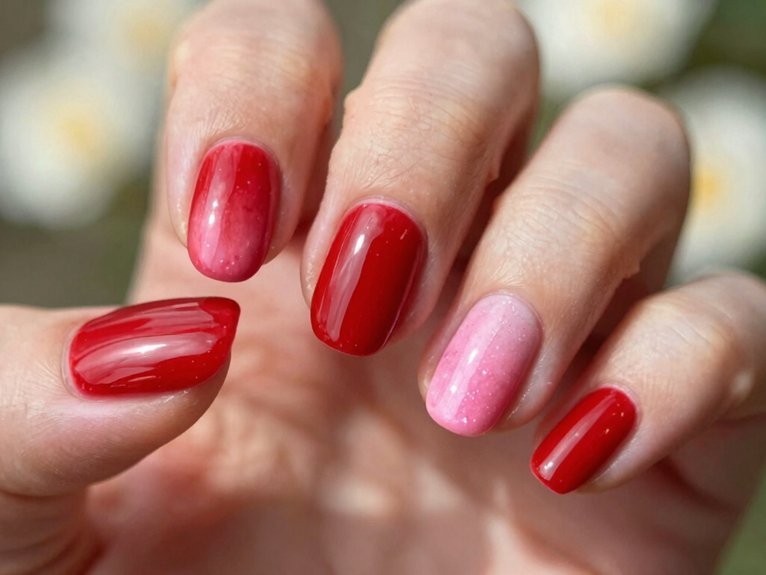 Spring Nails in Red That Look Bold Yet Seasonal 22 spring red pink gradient ombre