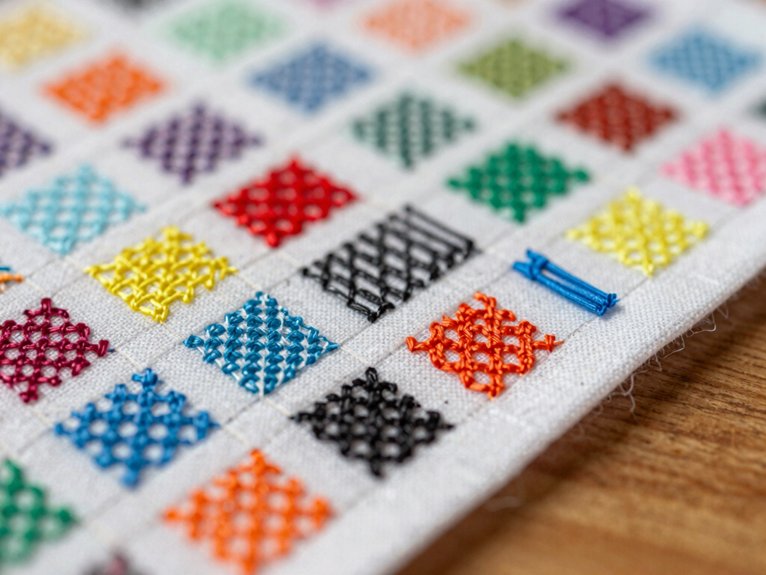 stitches guided by grid holes
