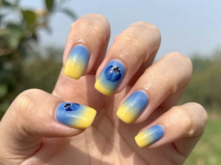 Yellow Blueberry Nails That Feel Playful and Unique 26 summery blueberry accent french tips