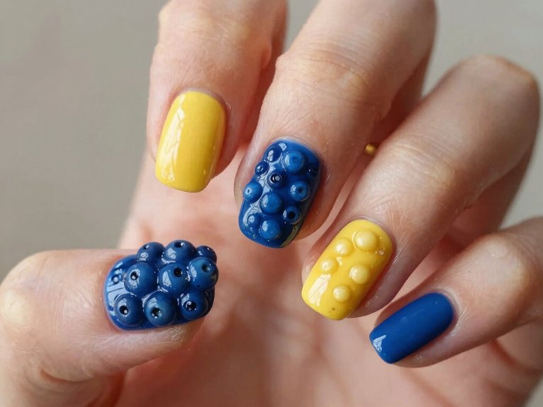 Yellow Blueberry Nails That Feel Fun and Unexpected 7 sunny blueberry mismatched nails
