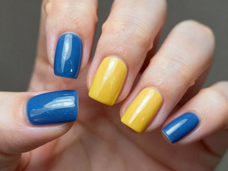 Yellow Blueberry Nails That Feel Fun and Unexpected 11 sunny butter yellow blue chrome