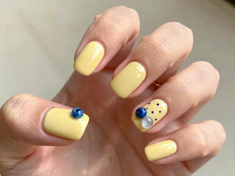 Yellow Blueberry Nails That Feel Fun and Unexpected 9 sunny butter yellow blueberry tips
