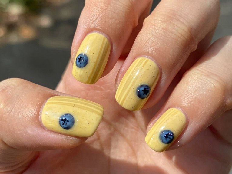 Yellow Blueberry Nails That Feel Playful and Unique 19 sunny yellow blue stripe delight