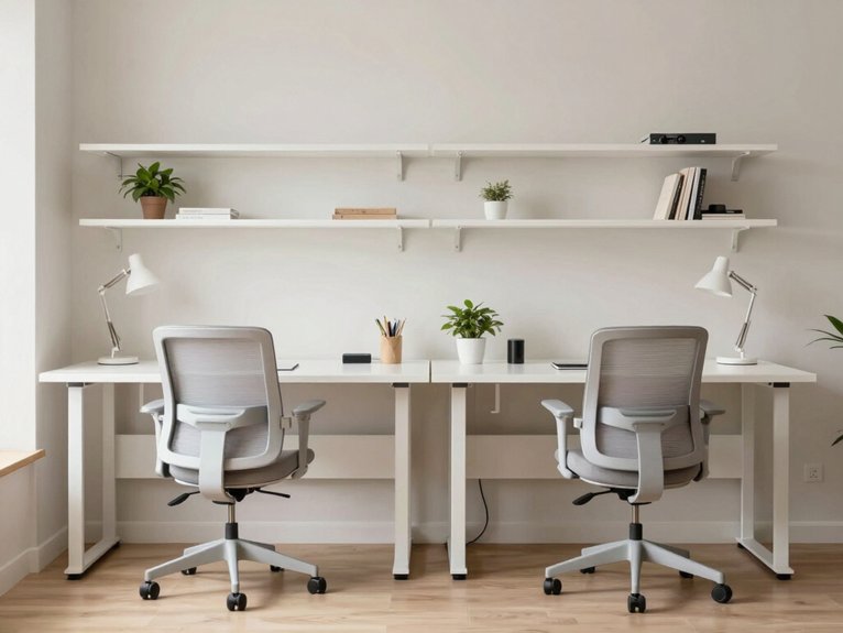 13 Small Home Office Ideas for Two That Maximize Space and Productivity 10 symmetrical minimalist family workspace