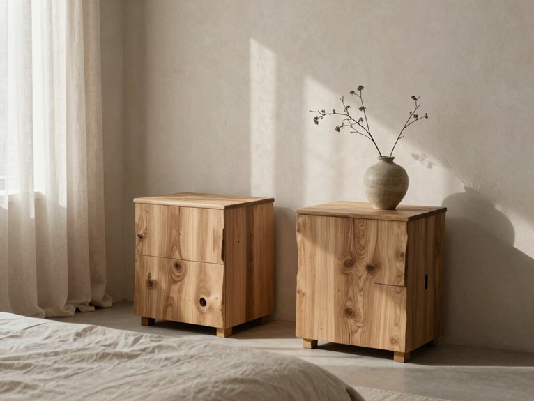 12 Minimalist Wabi-Sabi Bedroom Design Ideas for a Calm and Intentional Space 4 tactile oak and walnut nightstands