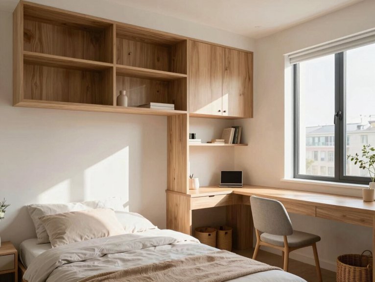 tall built in shelving with cordouts