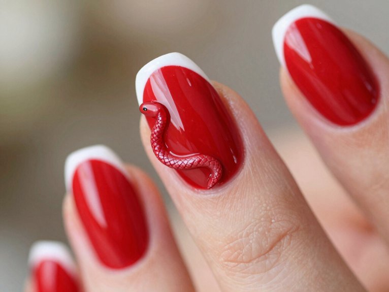 Red Spring Nails That Feel Bright and Seasonal 29 thin red snake french tips