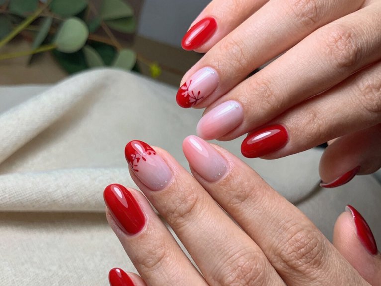 Fresh Ways to Style Red Nails for Spring 3 thin white lines cherry red