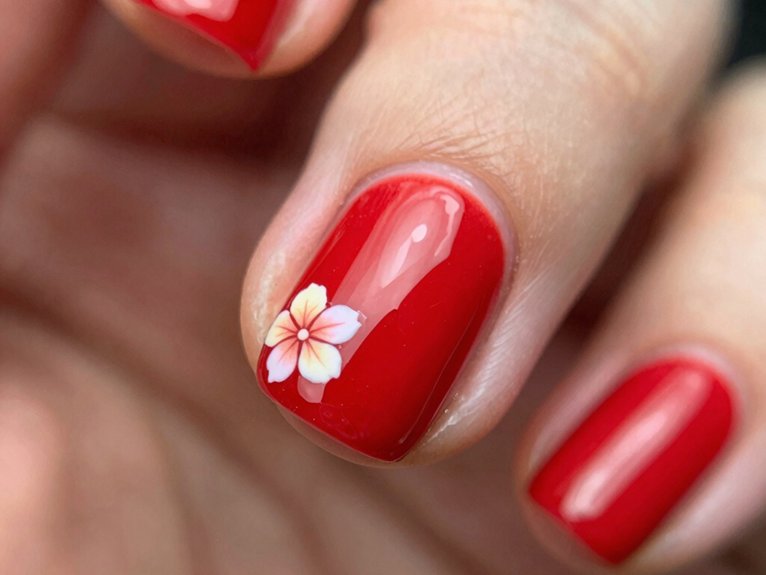 Red Spring Nails That Feel Fresh Not Heavy 6 tiny bloom on one nail