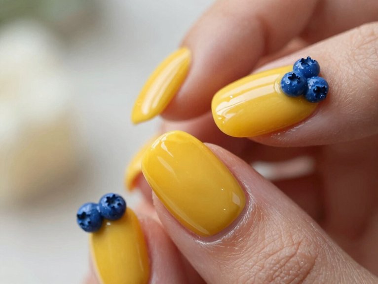 Yellow Blueberry Nails That Feel Playful and Unique 6 tiny blueberry cluster accents