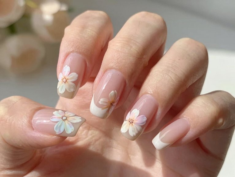 Solid Color Spring Nails That Look Clean and Chic 23 tiny clean spring floral tips