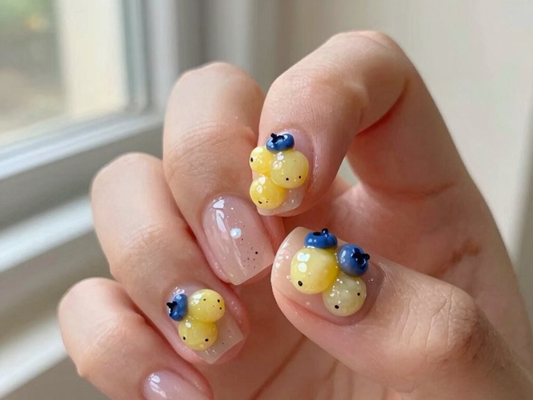 Yellow Blueberry Nails That Feel Playful and Unique 28 tiny delicate blueberry accents