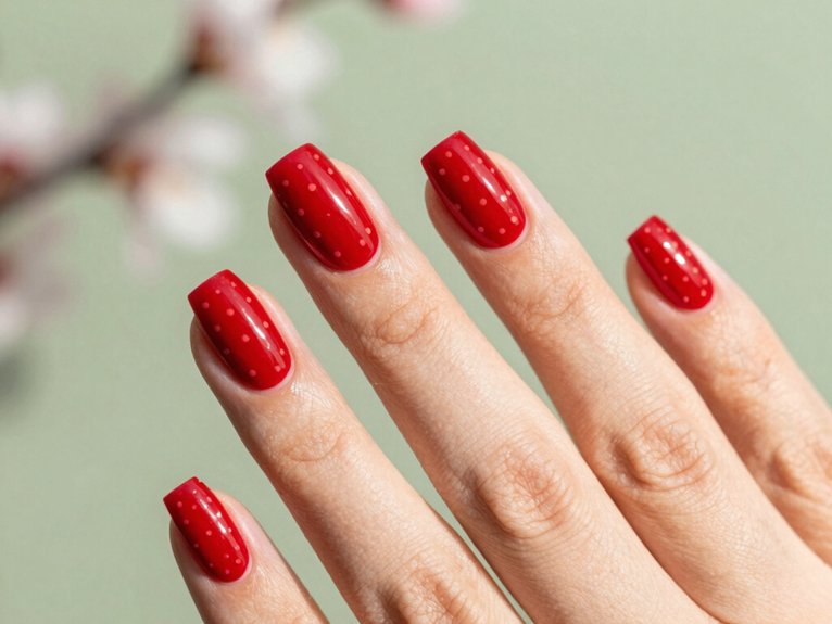 Spring Nails in Red That Look Bold Yet Seasonal 20 tiny micro dot red nail charm