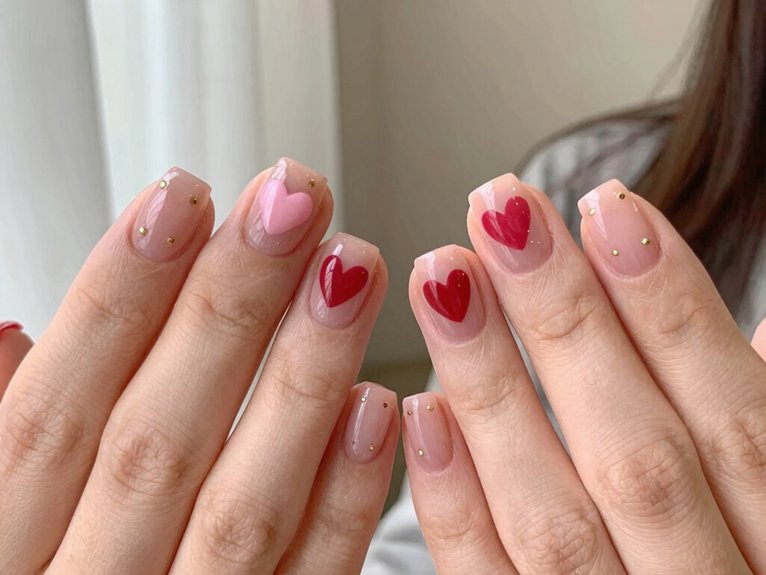 Heart Nail Designs That Look Cute and Trendy 9 tiny red hearts coordinated nails