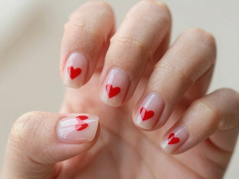 Heart Nail Designs That Look Cute and Trendy 6 tiny red hearts manicure