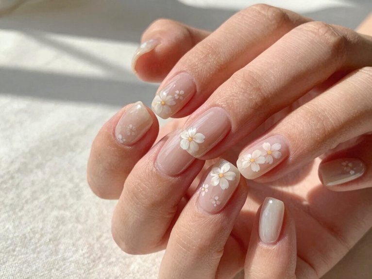 Neutral Spring Nails That Always Look Effortless 26 tiny white daisy accent nails