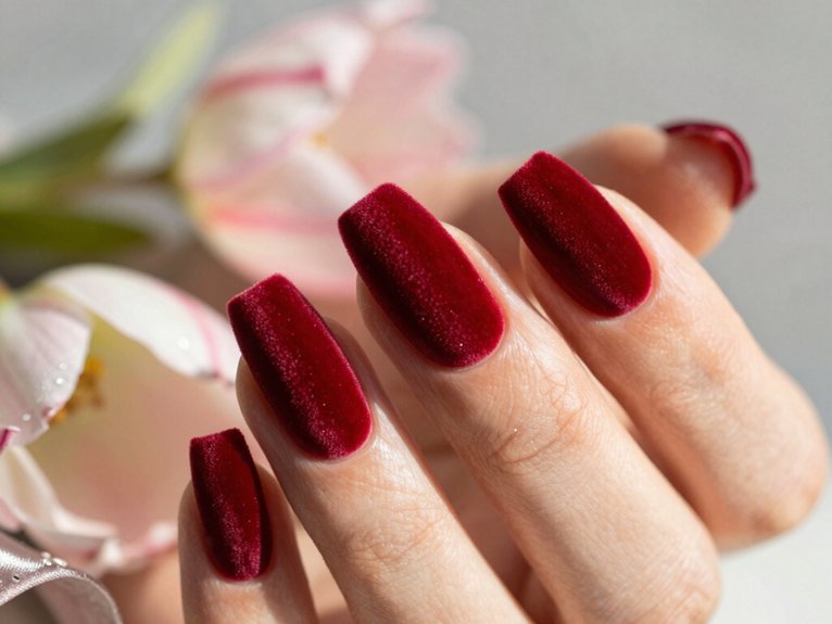 Fresh Ways to Style Red Nails for Spring 23 velvet matte red nails